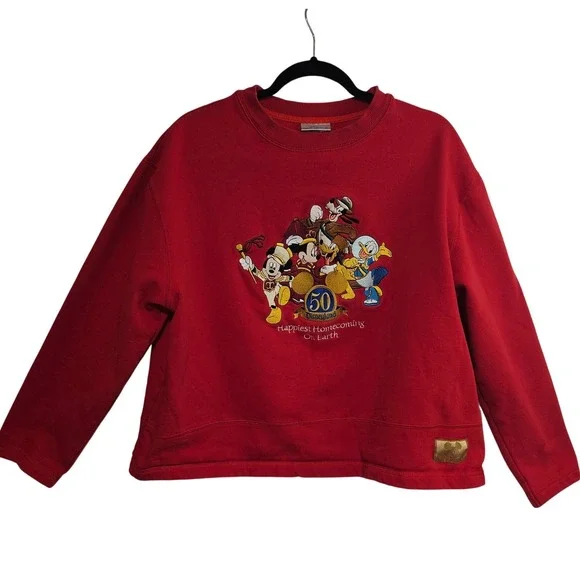 Disneyland Resort 50th Anniversary Red Sweatshirt Mickey Friends XL Embroidered - Picture 1 of 8